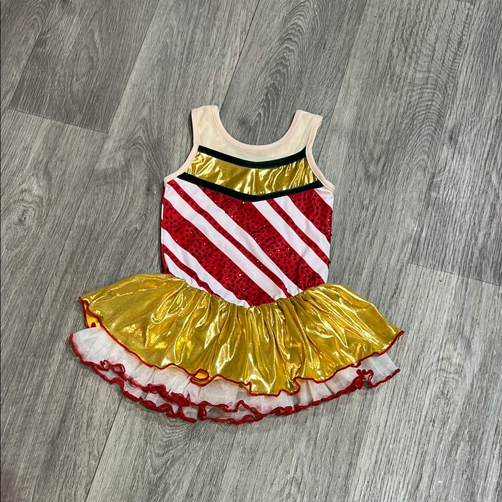 Rockette Gold and Red Striped Leotard